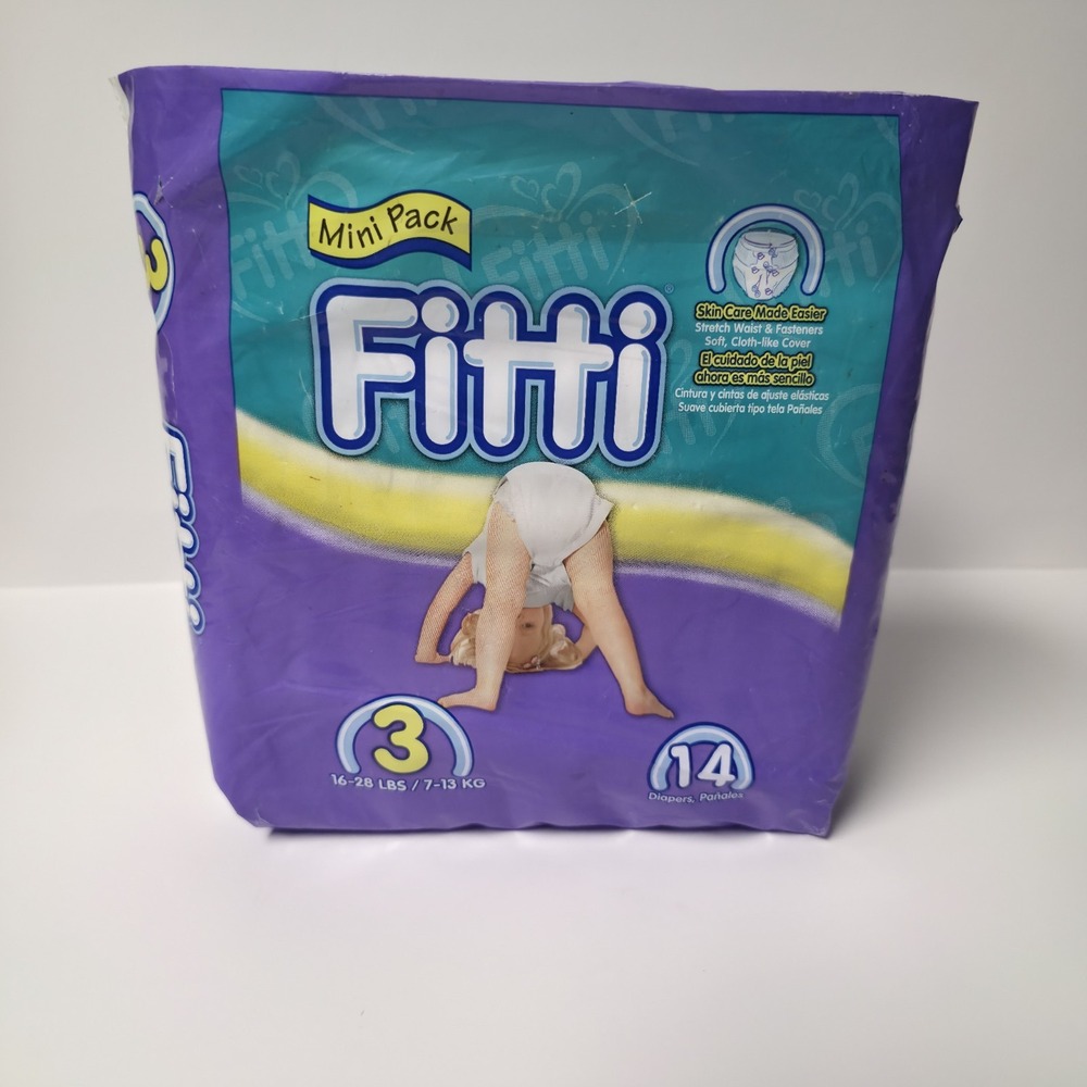 Vintage Fitti Diapers Size 3 Mini Pack NOS 14 Ct Sealed Baby Prop Retro 90s